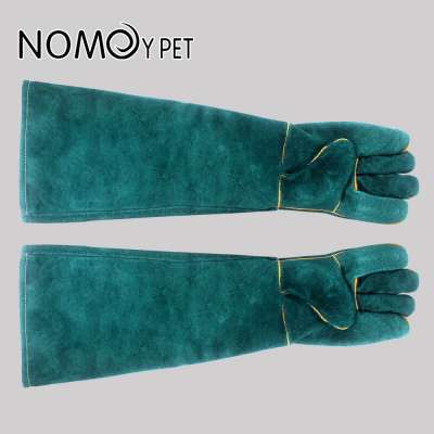 NOMOY PET blue split leather with white inside prevent scratch gloves prevent bite gloves for reptile snake breeding 60cm NFF-58